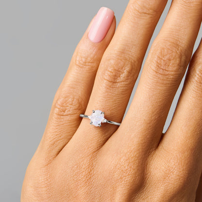 Moonstone Diamond Ring - Petite Raw Allure - White Gold on hand