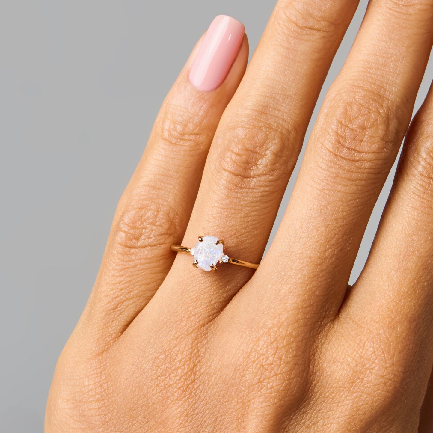 Moonstone Diamond Ring - Petite Raw Allure - Yellow Gold lifestyle