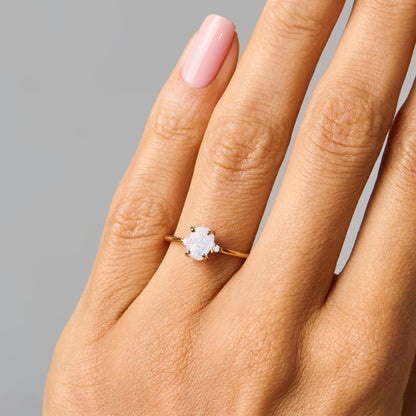 Moonstone Diamond Ring - Petite Raw Allure - Yellow Gold lifestyle