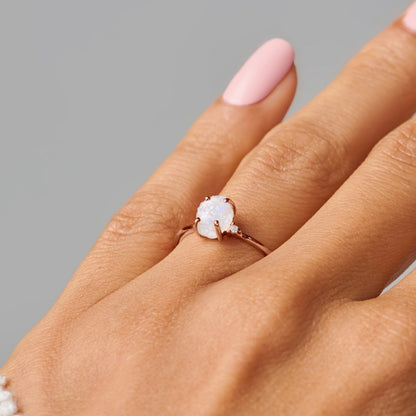 Moonstone Diamond Ring - Petite Raw Allure - Rose Gold stacked