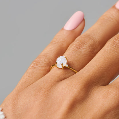 Moonstone Diamond Ring - Petite Raw Allure - Yellow Gold stacked
