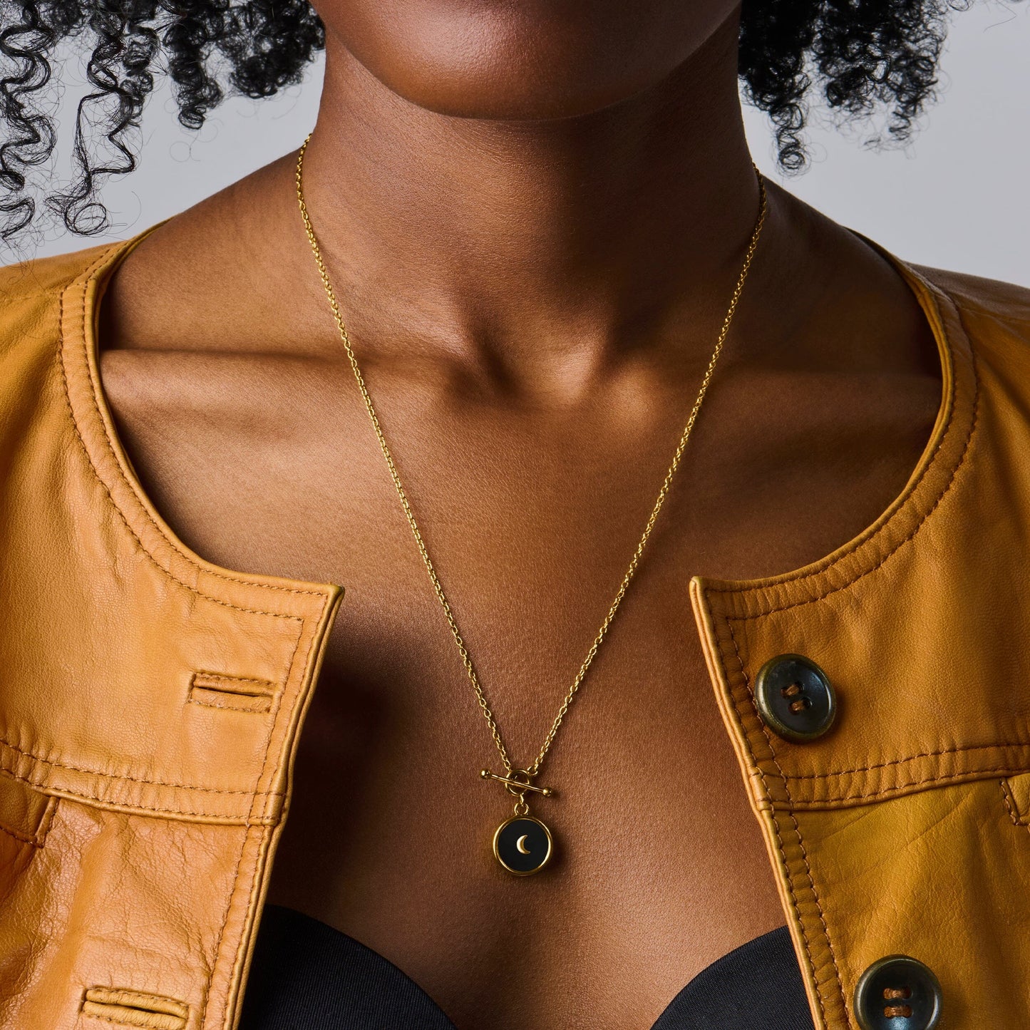 Black Obsidian T-Lock Necklace - Dream yellow gold worn