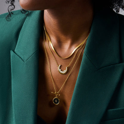 Black Obsidian T-Lock Necklace - Dream yellow gold layered