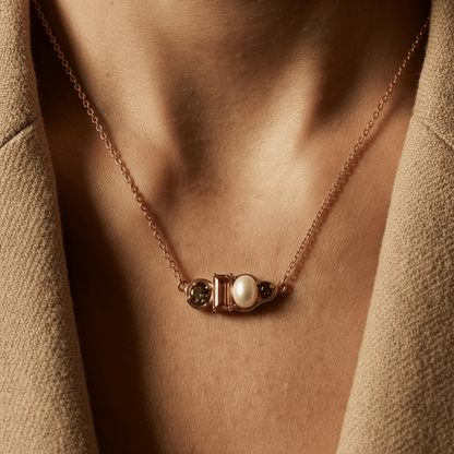 Madeira Citrine Pearl Necklace Treasure - rose gold model