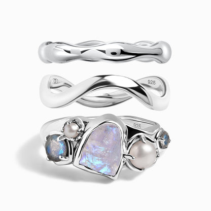 Moonstone Heirloom & Magma & Waves Rings - SIL trio