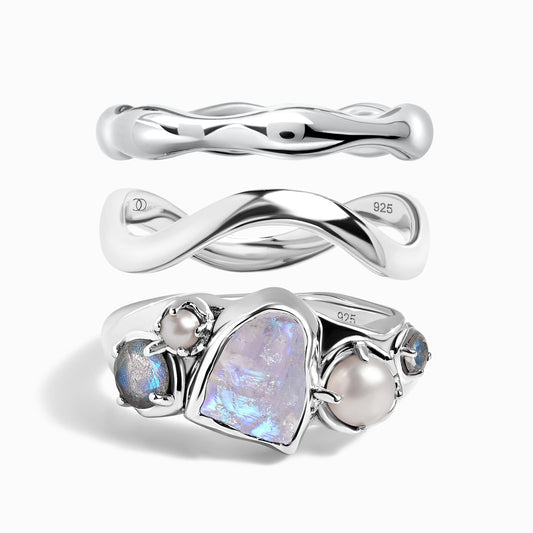 Moonstone Heirloom & Magma & Waves Rings - SIL trio