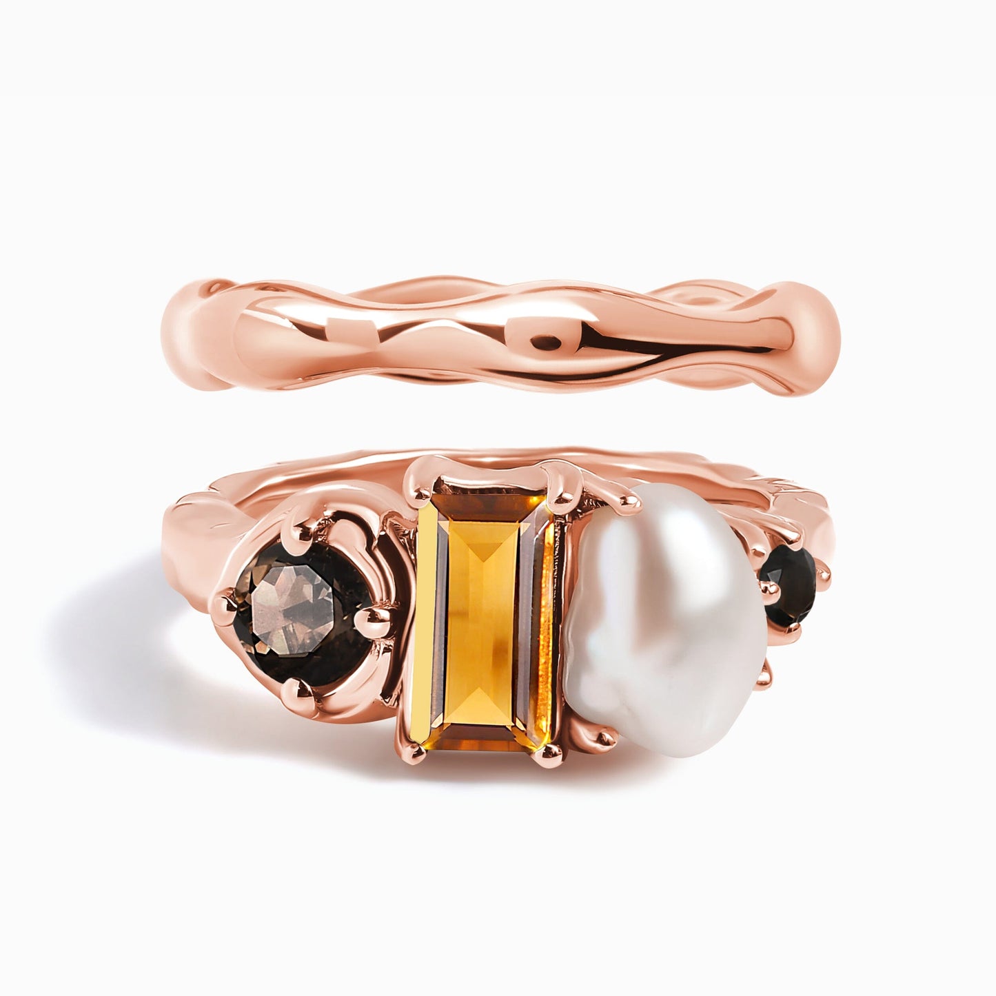 Citrine Pearl Treasure Magma Ring - rose gold