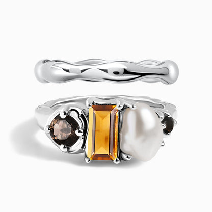 Citrine Pearl Treasure Magma Ring - silver