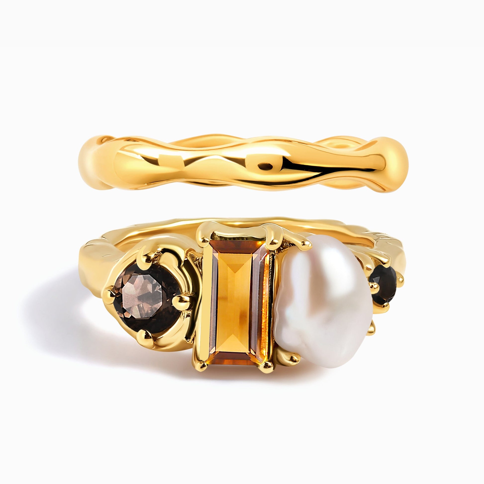 Citrine Pearl Treasure Magma Ring - yellow gold