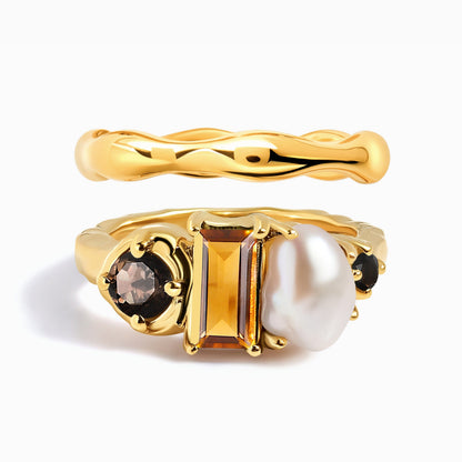 Citrine Pearl Treasure Magma Ring - yellow gold