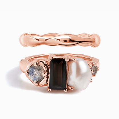 Black Obsidian Treasure & Magma Rings - rose gold set