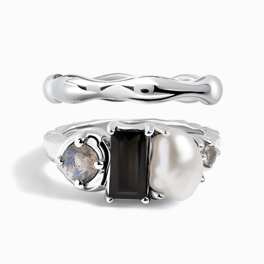 Black Obsidian Treasure & Magma Rings - silver set
