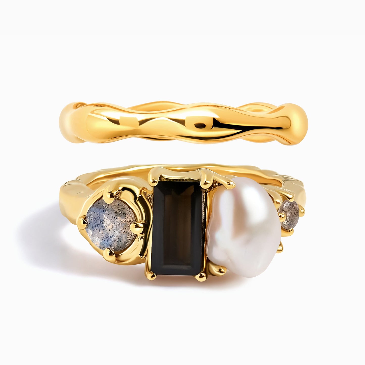 Black Obsidian Treasure & Magma Rings - gold set