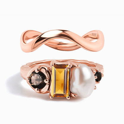 Madeira Citrine Treasure Ring Waves Band - rose gold