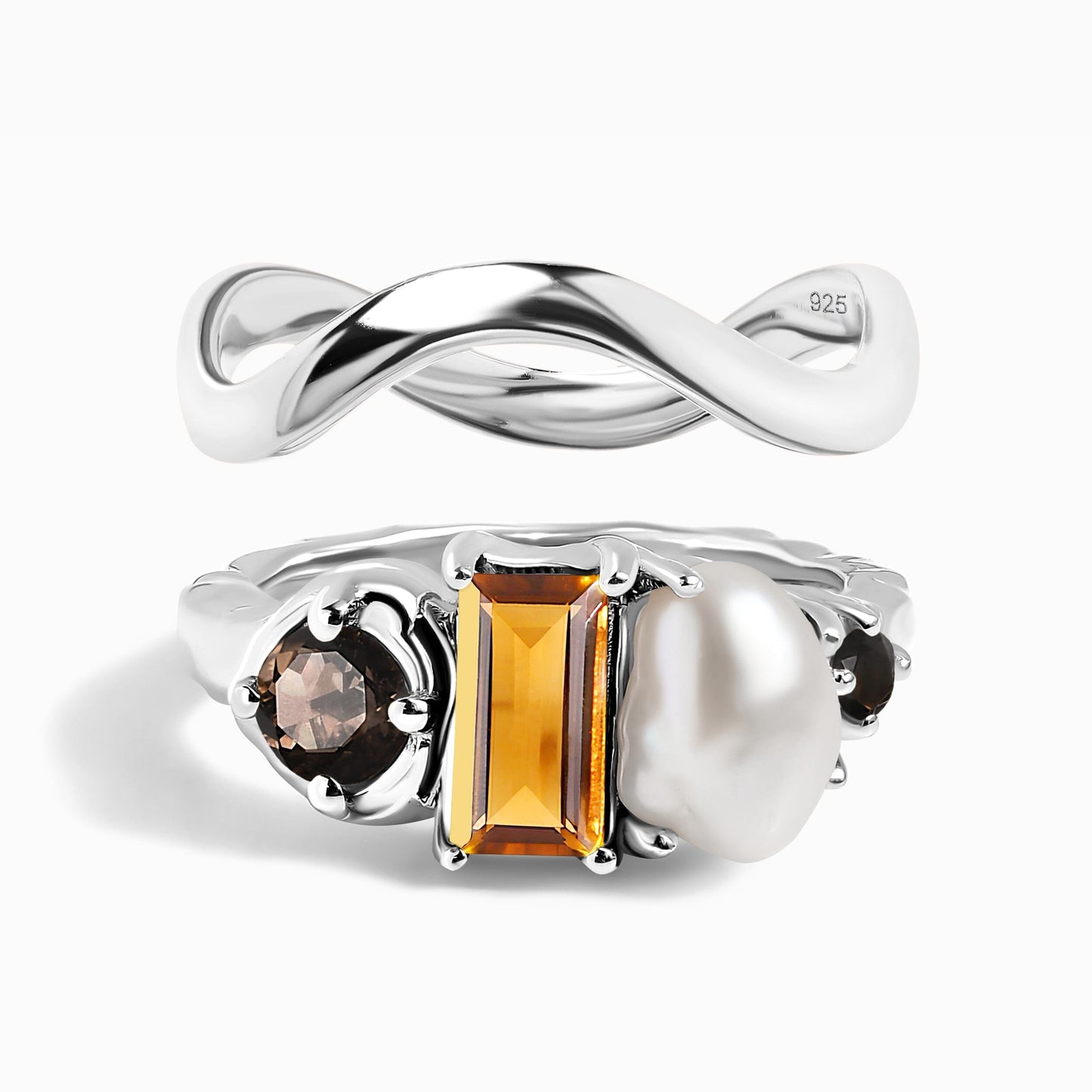Madeira Citrine Treasure Ring Waves Band - silver