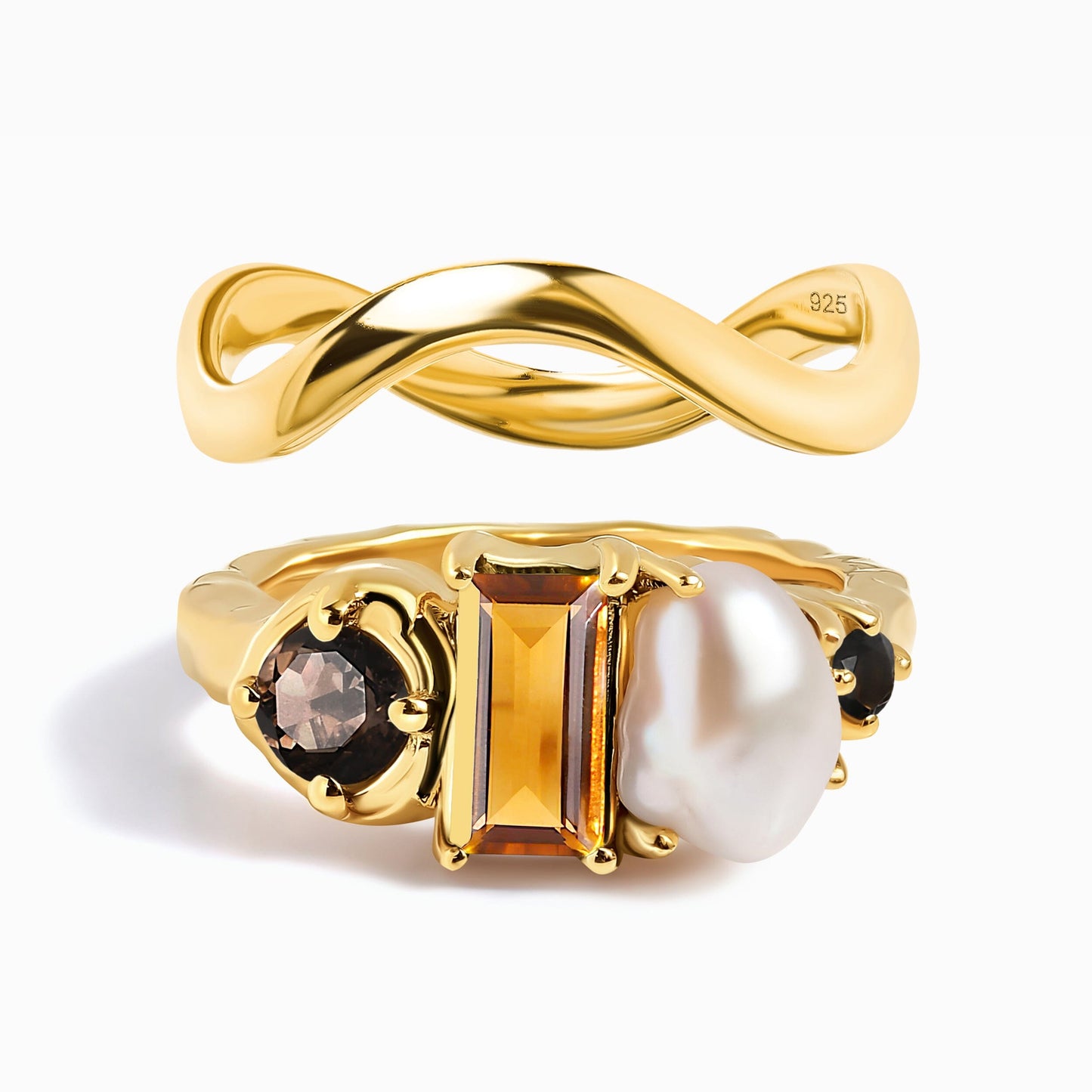 Madeira Citrine Treasure Ring Waves Band - yellow gold