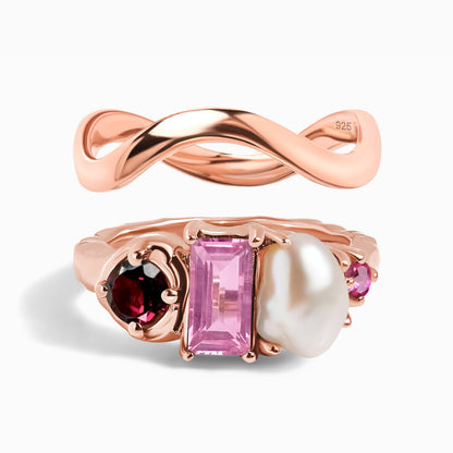 Treasure Waves ring stack rose gold