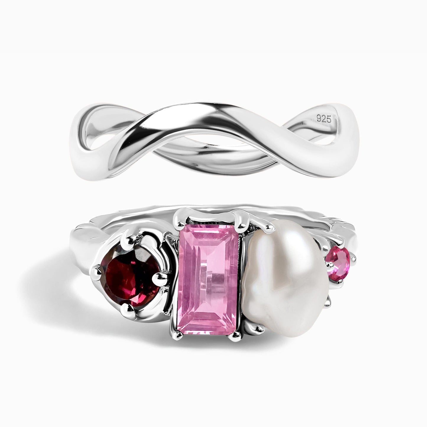Treasure Waves ring stack silver