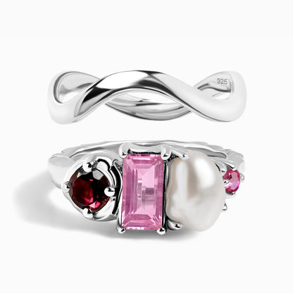 Treasure Waves ring stack silver