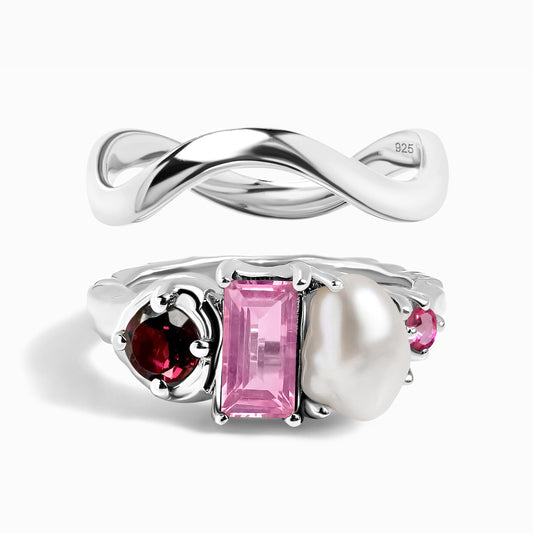 Treasure Waves ring stack silver
