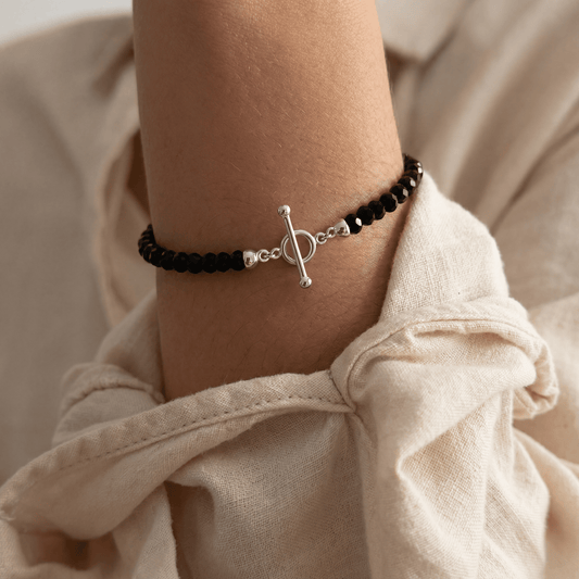 Black Obsidian Bracelet - Vibrations silver worn