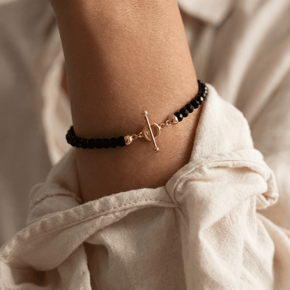 Black Obsidian Bracelet - Vibrations yellow gold worn