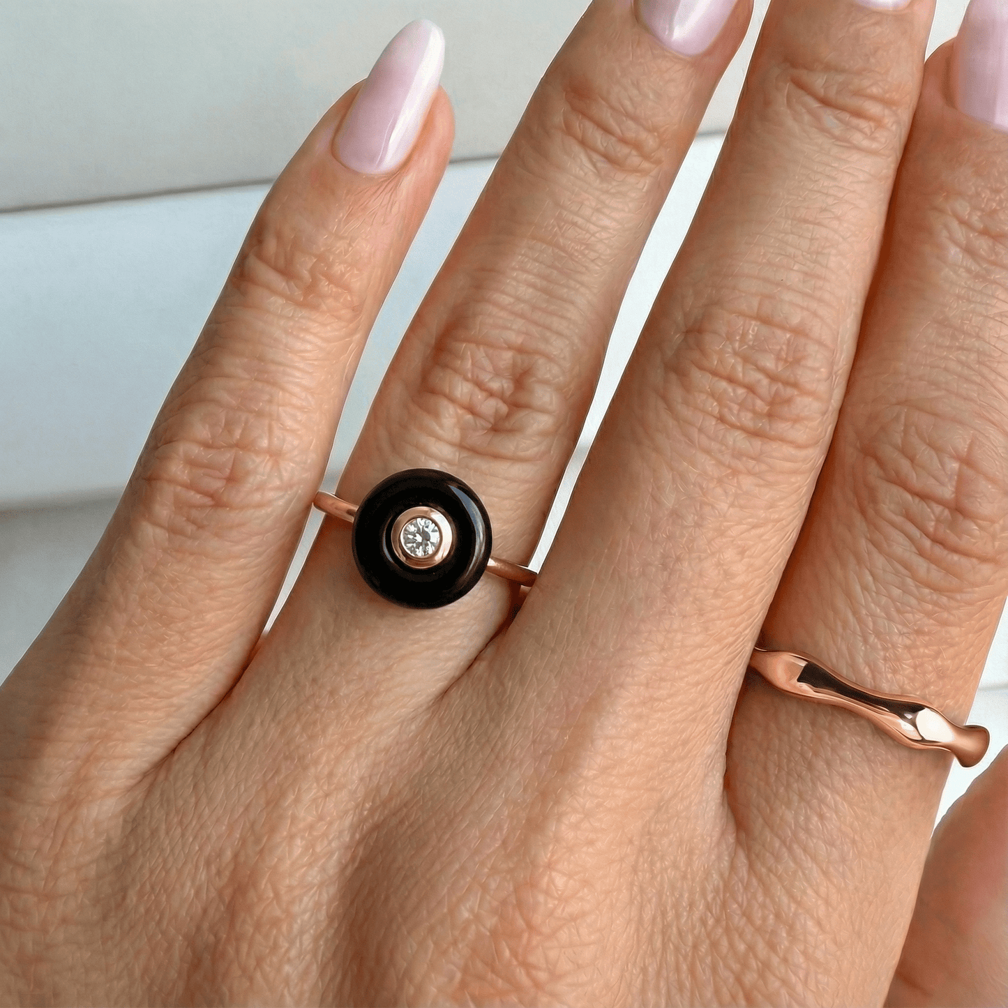 Black Obsidian Fidget Ring - Ora - rose gold studio
