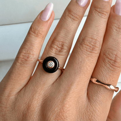 Black Obsidian Fidget Ring - Ora - rose gold studio