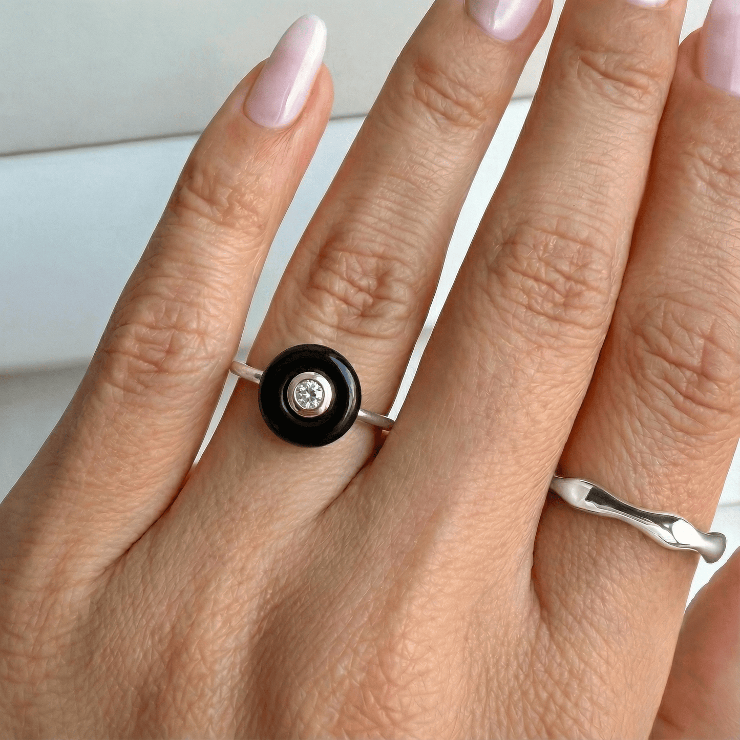Black Obsidian Fidget Ring - Ora - silver studio