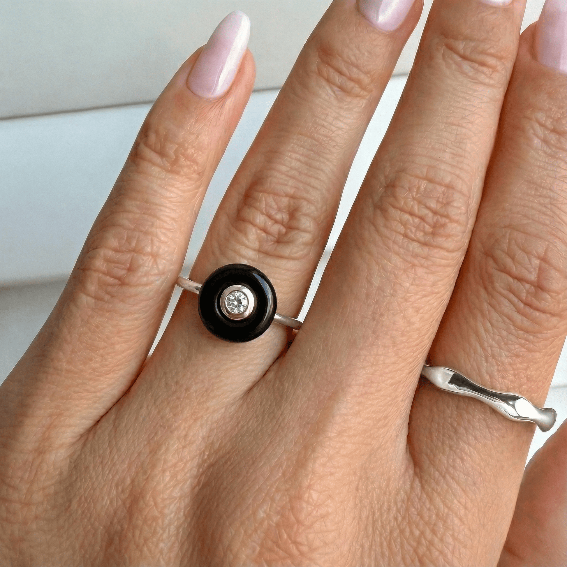 Black Obsidian Fidget Ring - Ora - silver studio