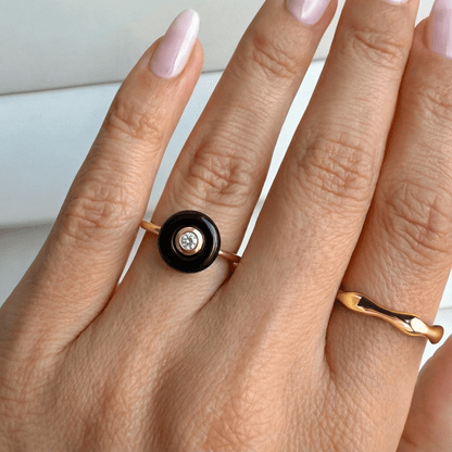 Black Obsidian Fidget Ring - Ora - yellow gold studio