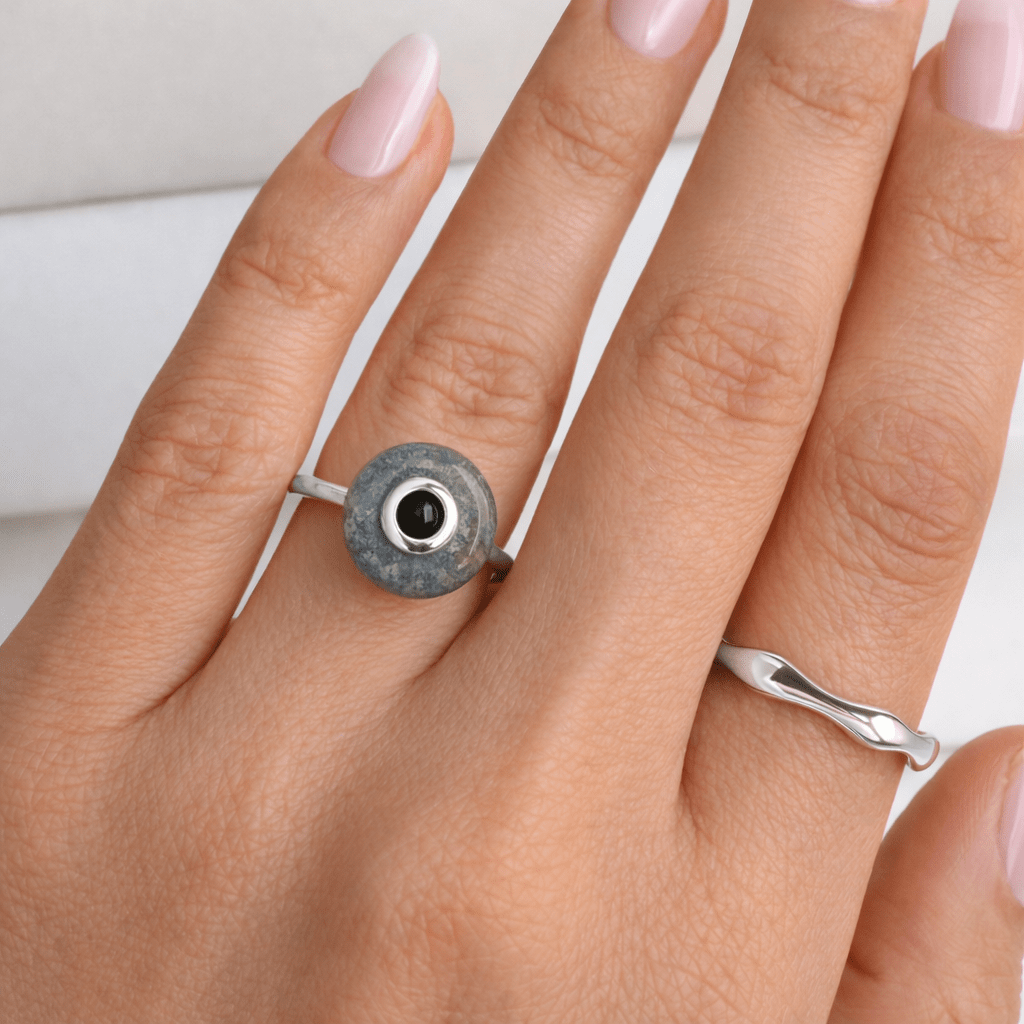 Labradorite Black Spinel Fidget Ring - Ora - WR-DONUT-2-LAB-SIL