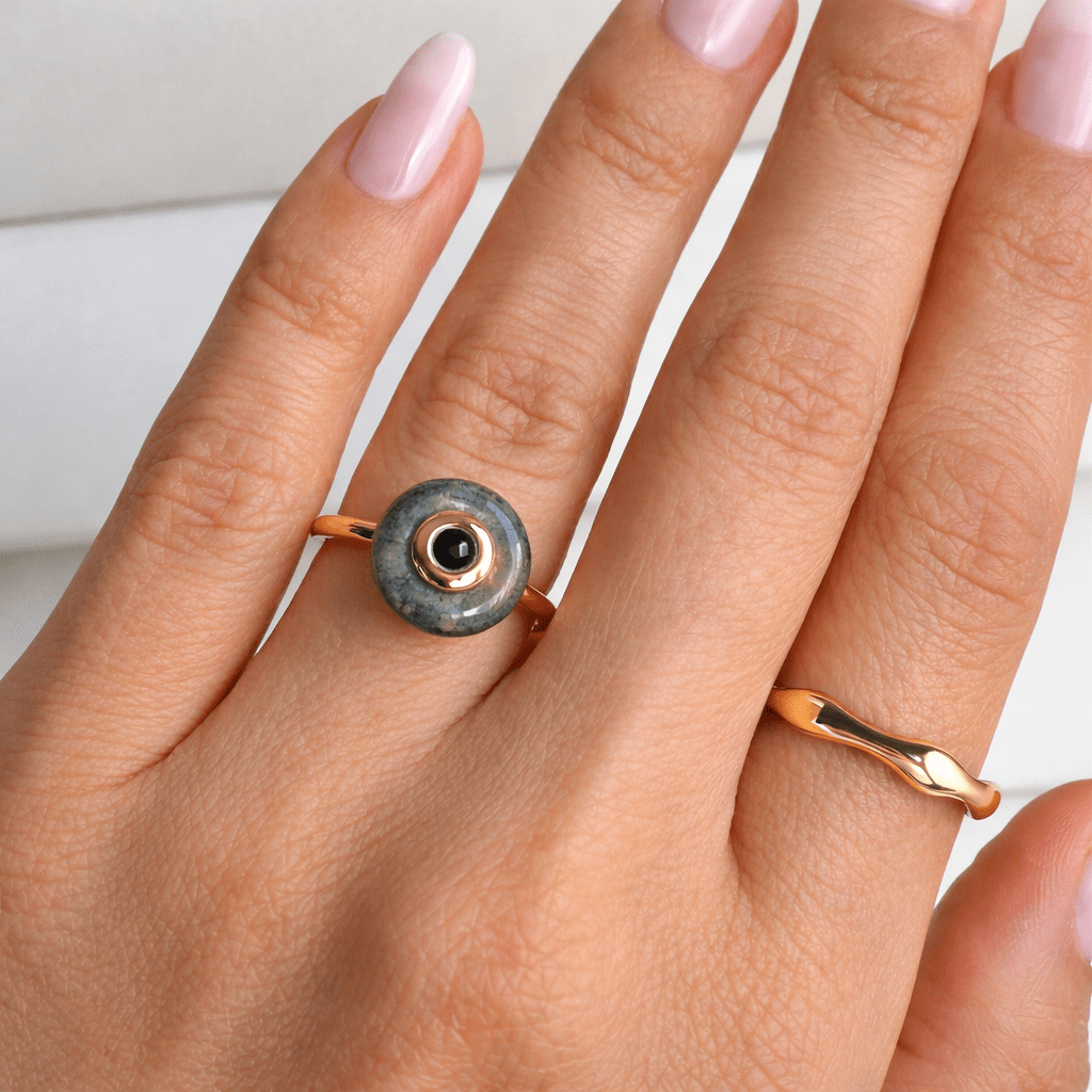 Labradorite Black Spinel Fidget Ring - Ora - WR-DONUT-2-LAB-YG