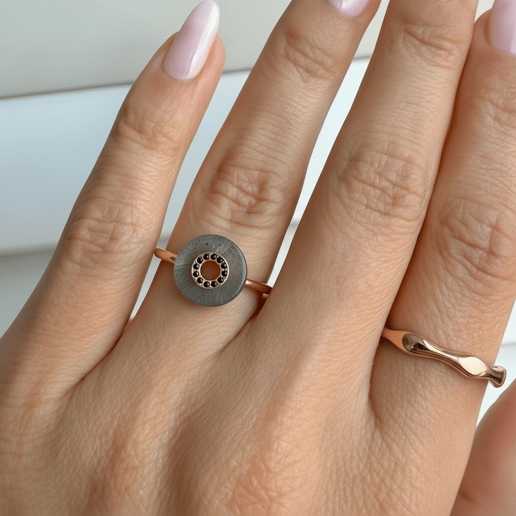 Labradorite Black Spinel Fidget Ring - Liora - WR-DONUT-3-LAB-RG