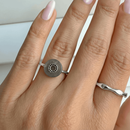 Labradorite Black Spinel Fidget Ring - Liora - WR-DONUT-3-LAB-SIL