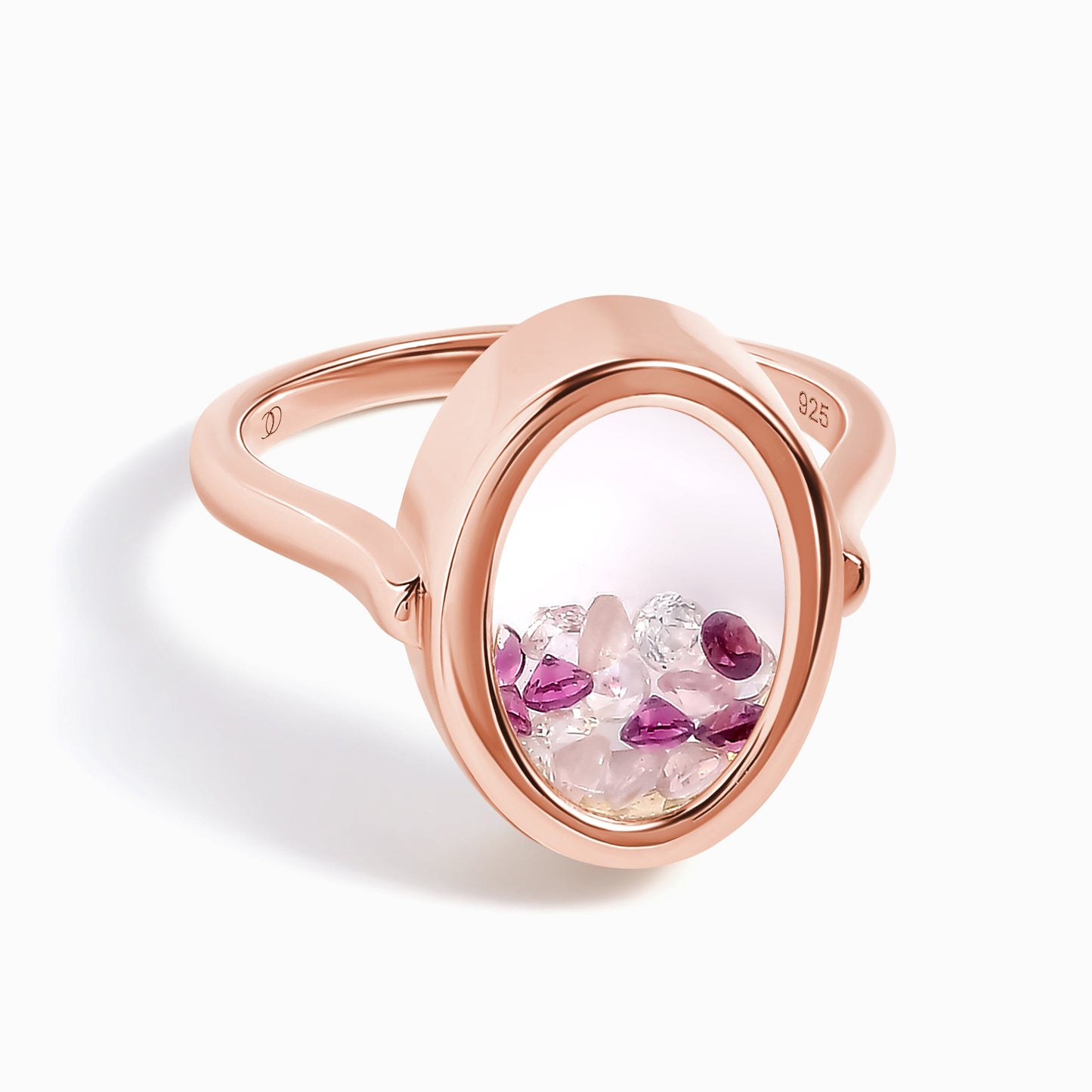 Rose Quartz Rhodolite Ring - Halo of Calm - rose gold