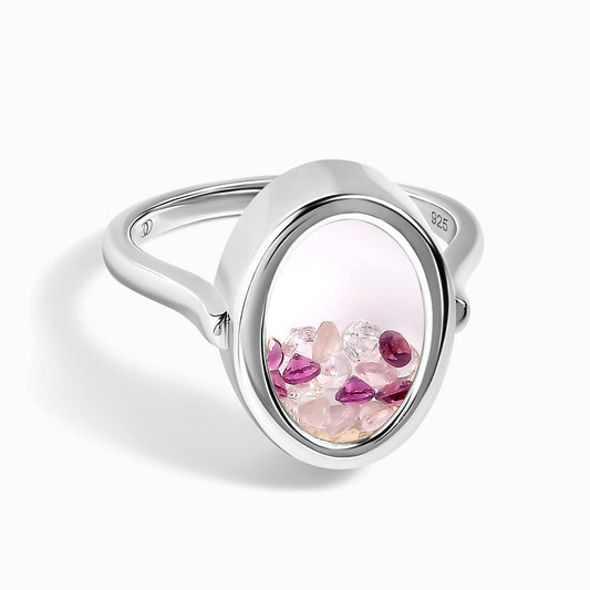 Rose Quartz Rhodolite Ring - Halo of Calm - silver