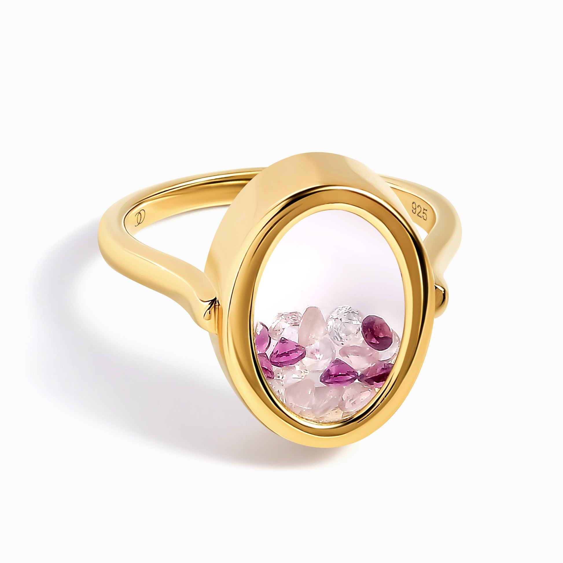 Rose Quartz Rhodolite Ring - Halo of Calm - yellow gold