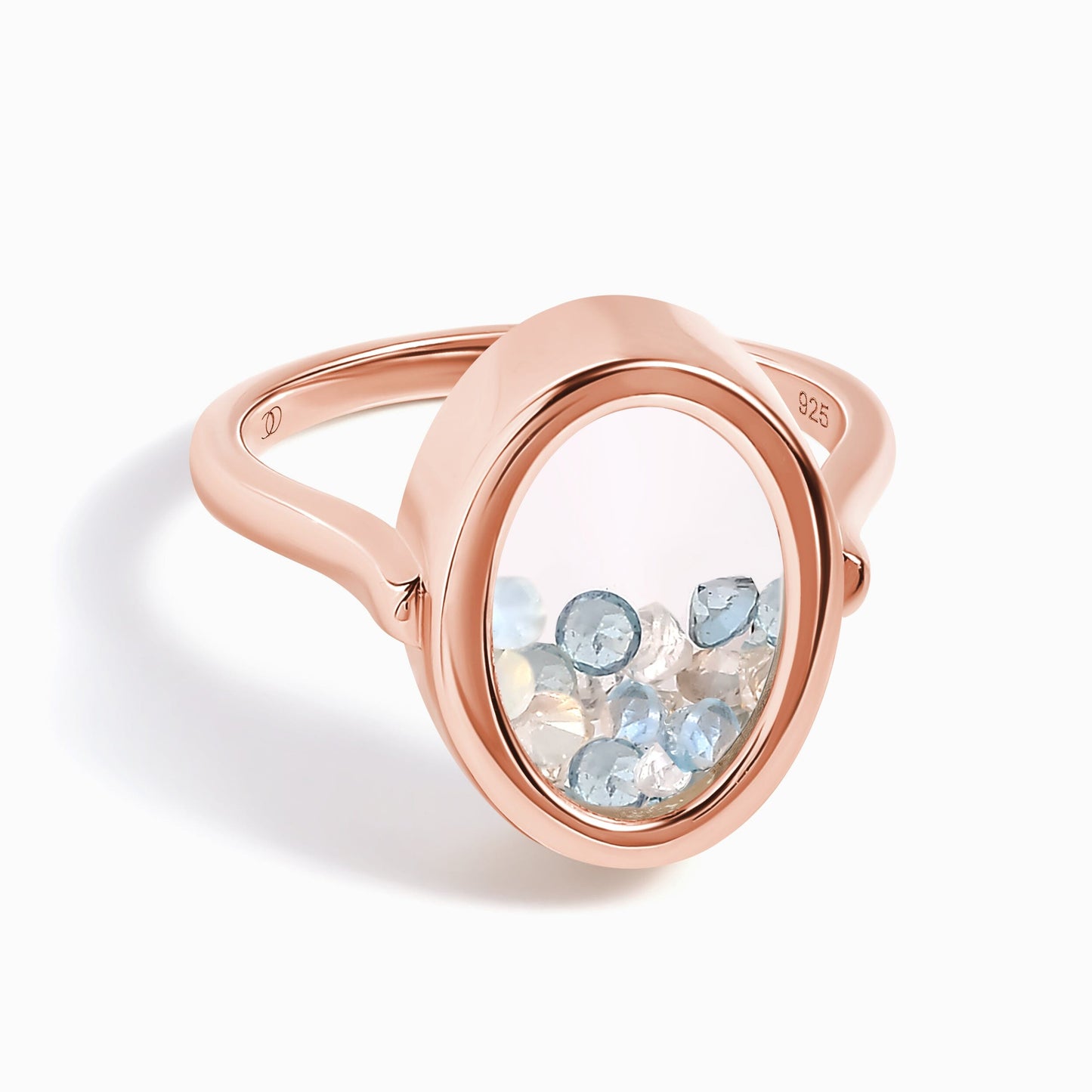 Moonstone Aquamarine Ring - Halo of Calm - rose gold