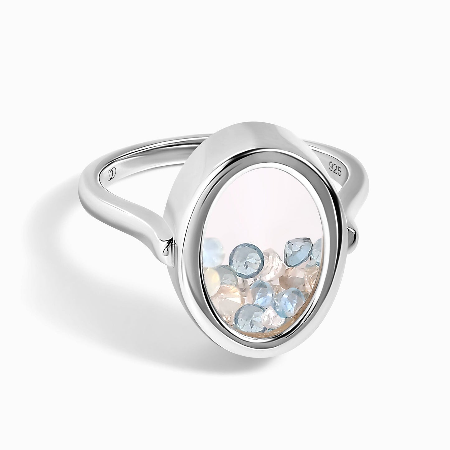 Moonstone Aquamarine Ring - Halo of Calm - silver
