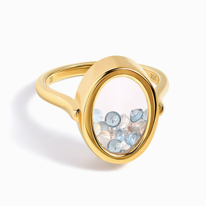 Moonstone Aquamarine Ring - Halo of Calm - yellow gold