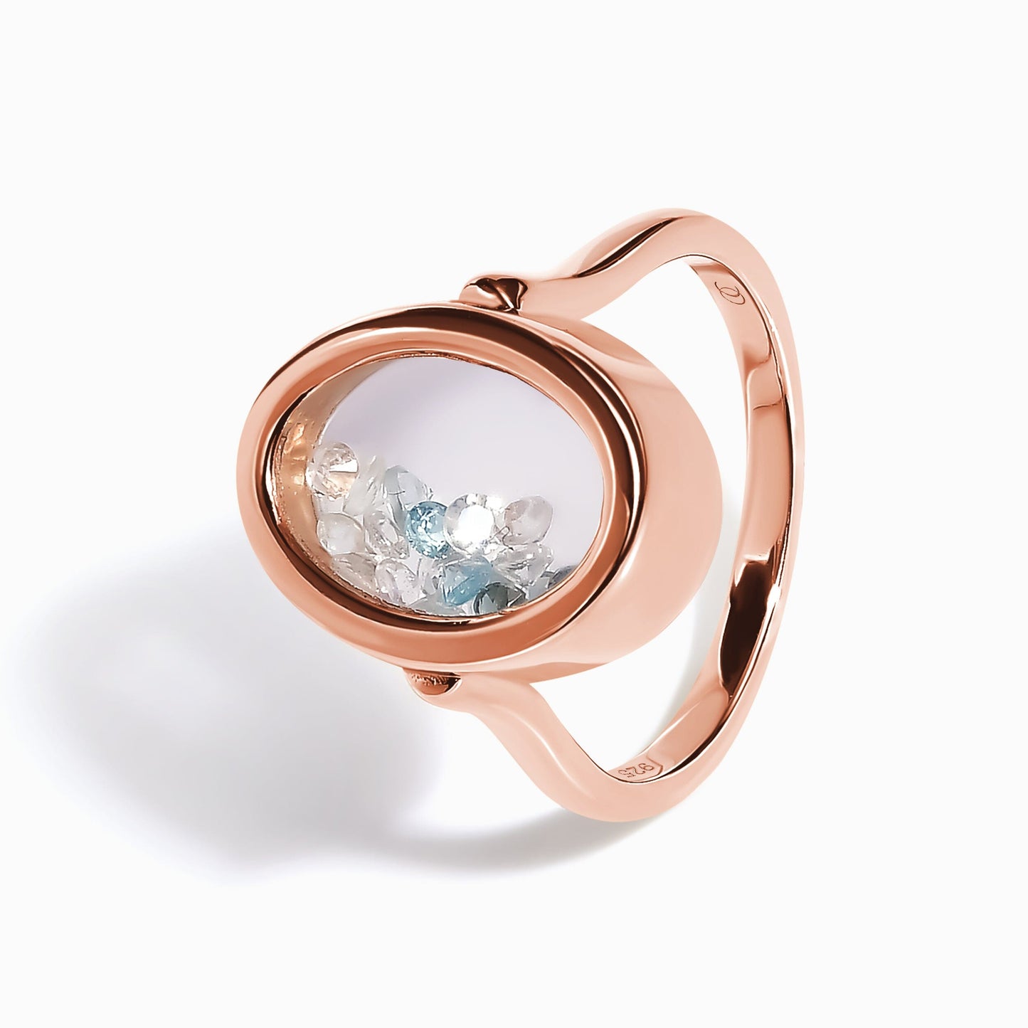 Moonstone Aquamarine Ring - Halo of Calm - rose gold close up