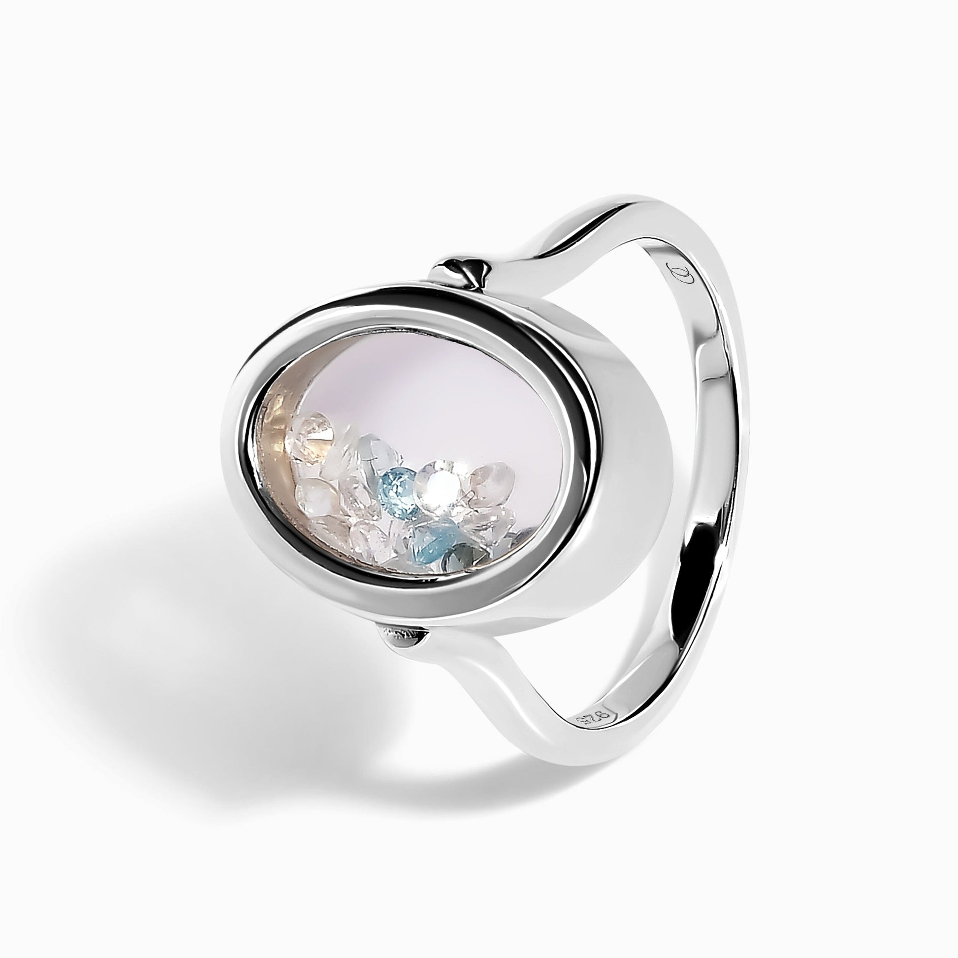 Moonstone Aquamarine Ring - Halo of Calm - silver close up