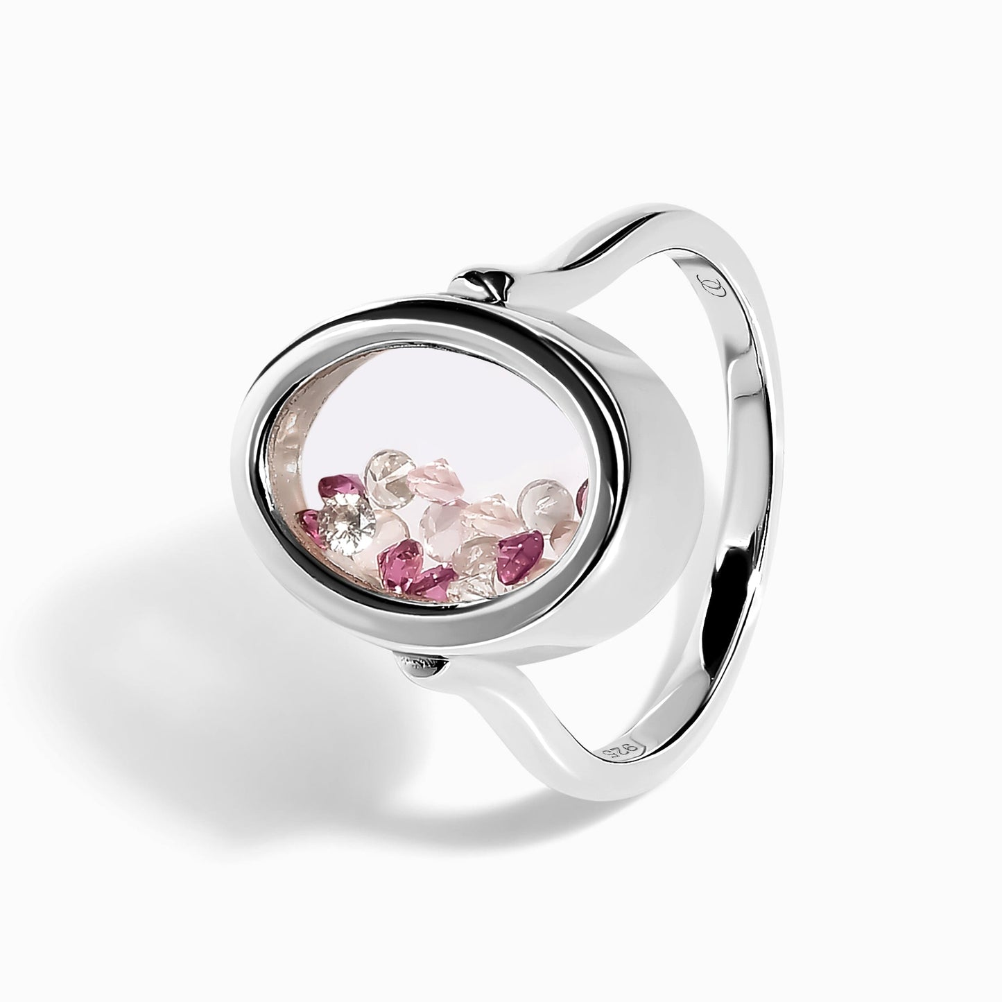 Rose Quartz Rhodolite Ring - Halo of Calm - silver side view