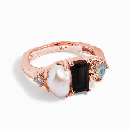 Black Obsidian Treasure & Magma Rings - rose gold detail
