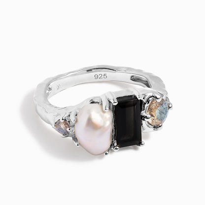 Black Obsidian Treasure & Magma Rings - silver detail