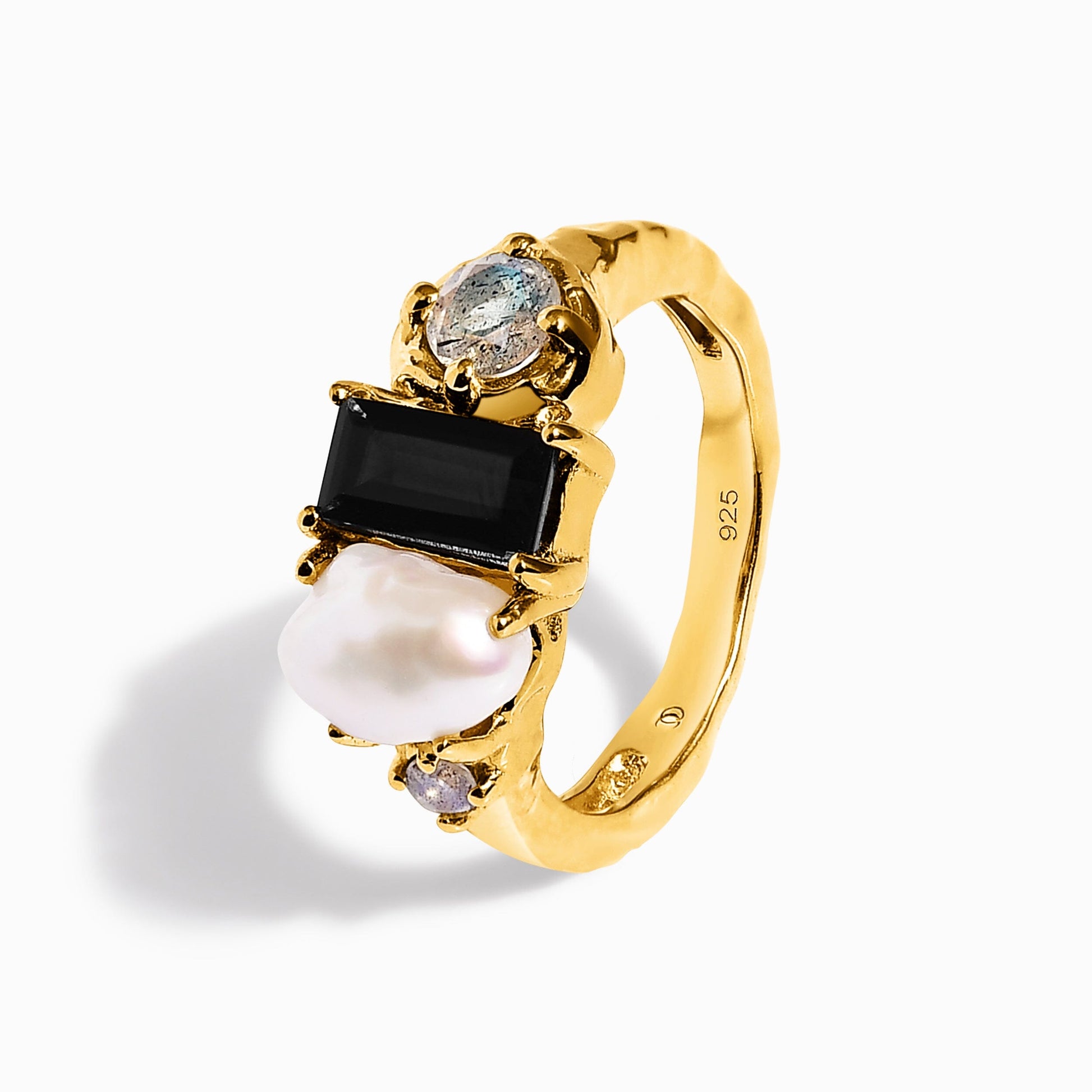 Black Obsidian Treasure & Waves Rings - gold detail