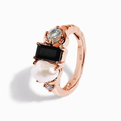Black Obsidian Pearl Ring - Treasure - rose gold studio