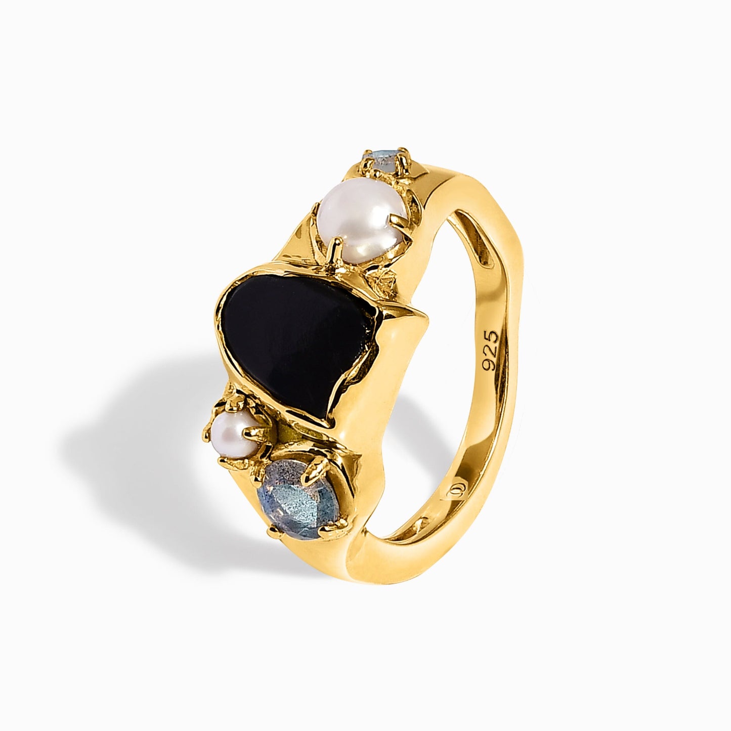 Black Obsidian Heirloom ring - yellow gold
