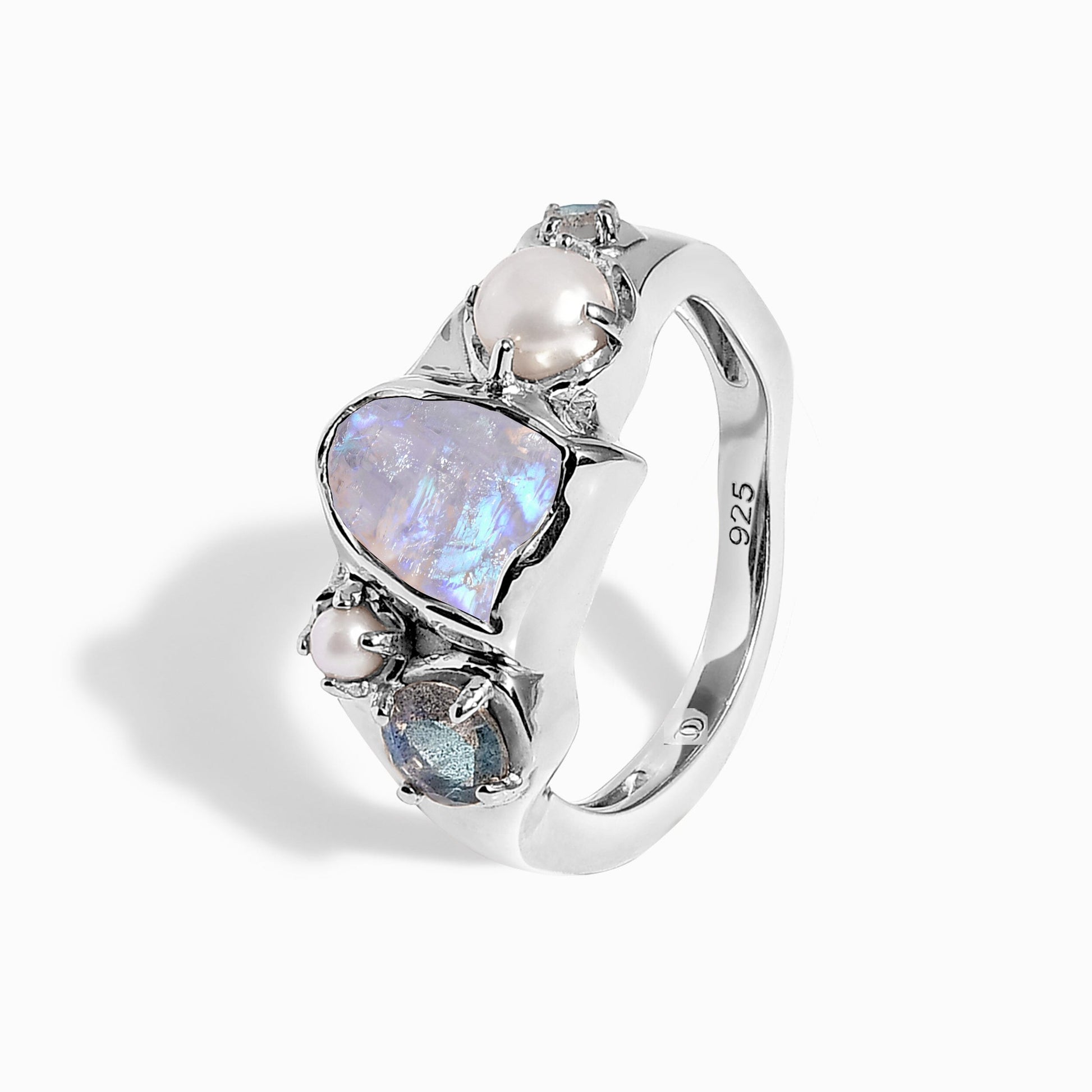 Moonstone Heirloom & Magma Rings - detail SIL